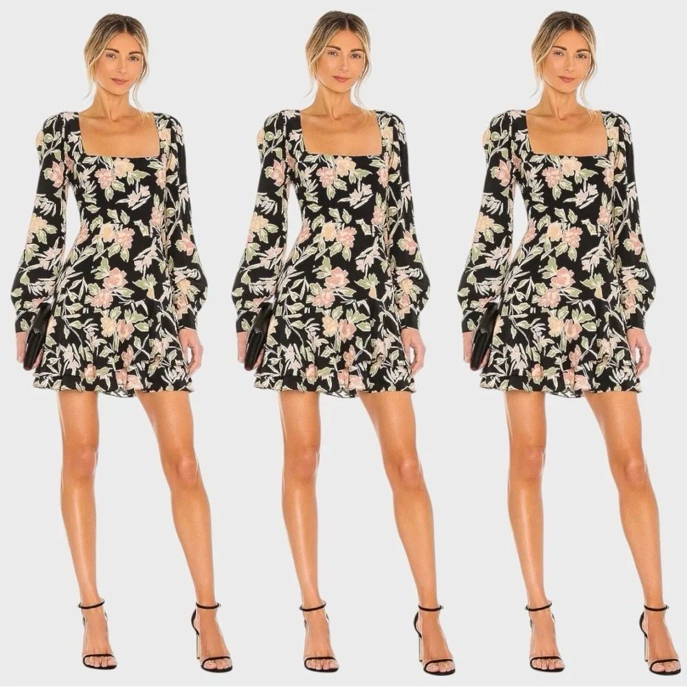 Yumi Kim Hey Jude Dress Size 4 Haze Night Black Floral Long Sleeve Mini Revolve - Picture 3 of 13